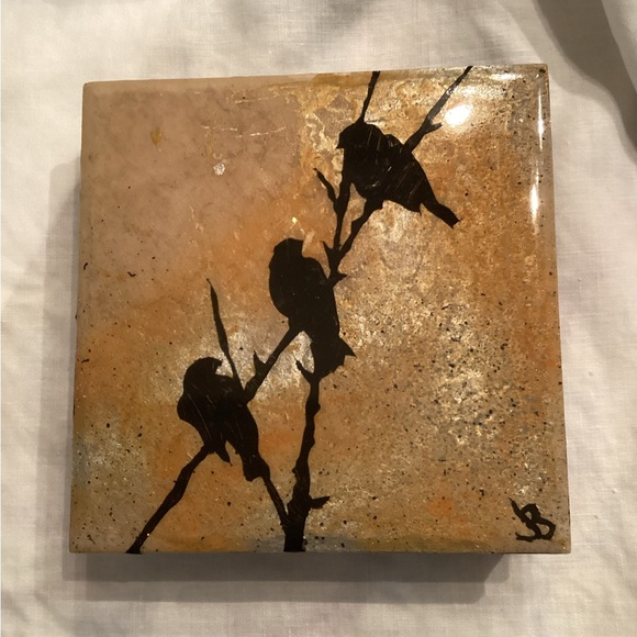 Hand Crafted Other - Handcrafted Tile with Bird Design Mounted on Wood